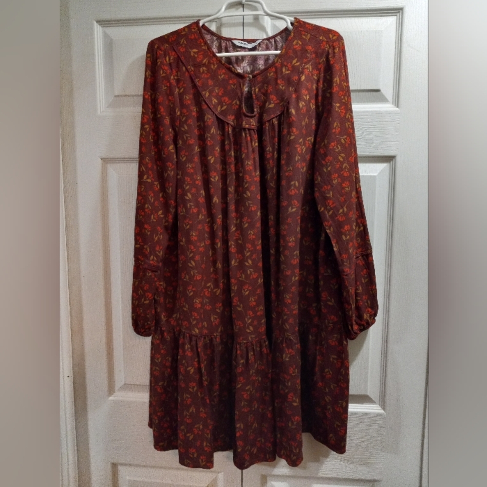 Sonoma Rust Floral Long Sleeve Dress